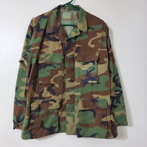 US Army Woodland Camo Field Jacket Coat Medium Regular '84 EUC